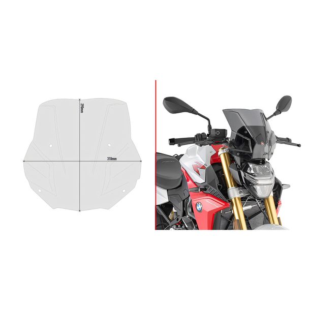 Windschild GiVi getönt 290x310mm mit Zulassung mit Montagekit für BMW F 900 R Bj. 2020-2026