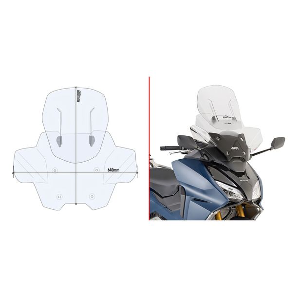 Windshield GiVi Airflow transparentní 480-600x640mm s homologací pro Honda Forza 750 r. v. 2021-2024