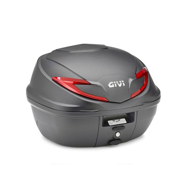 Topcase GiVi Monolock® schwarz mit roten Reflektoren 39 Liter 340x495x440mm Max Zuladung 3 kg mit Platte wasserabweisend