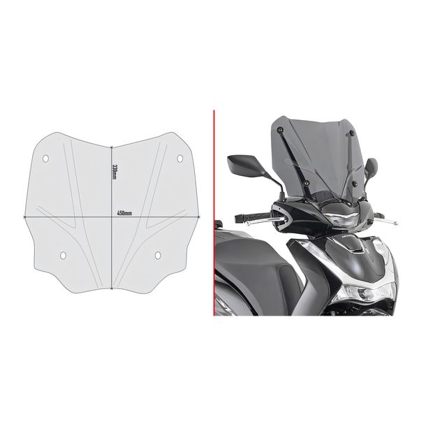 Windschild GiVi getönt 330x450mm mit Zulassung für Honda SH 125 ab Bj. 2020, SH 150 ab Bj. 2020, SH 350 ab Bj. 2021