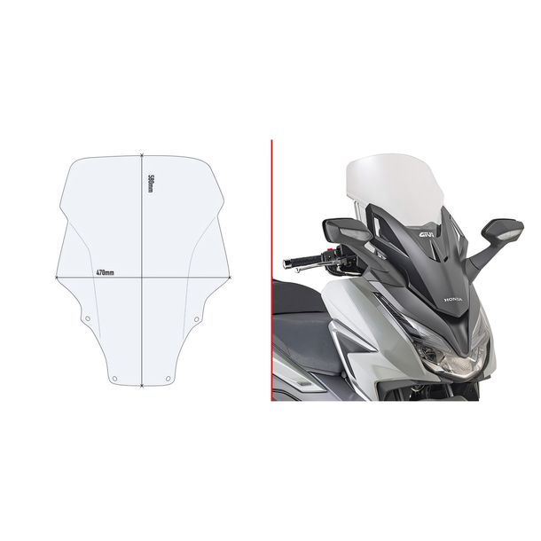 Větrolam GiVi průhledný 580x470mm s homologací pro Honda Forza 125, Forza 350, NSS 125 Forza, NSS 300 Forza