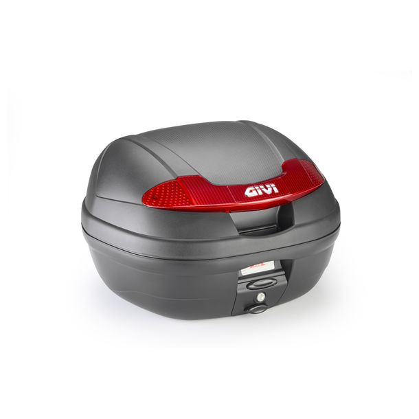 Topcase GiVi E340 Vision Monolock® schwarz mit roten Reflektoren 34 Liter 305x485x415mm Max Zuladung 3 kg mit Platte mit Montagekit