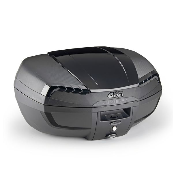 Topcase GiVi Riviera E46 Monolock® schwarz mit getönten Reflektoren und schwarzem Cover 46 Liter mit Platte