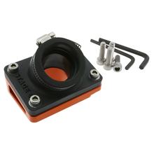 Collettore di aspirazione e distanziale, Stage6 R/T per Piaggio Long, - d=28mm, posteriore corto dritto arancione brillante Peugeot, Jetforce C-Tech, Ludix, Speedfight 3 LC 50