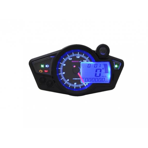 Speedometer KOSO Digital Cockpit RX1N GP Style Tachometer with ABE,  black/blue display universal for motorcycle quad scooter