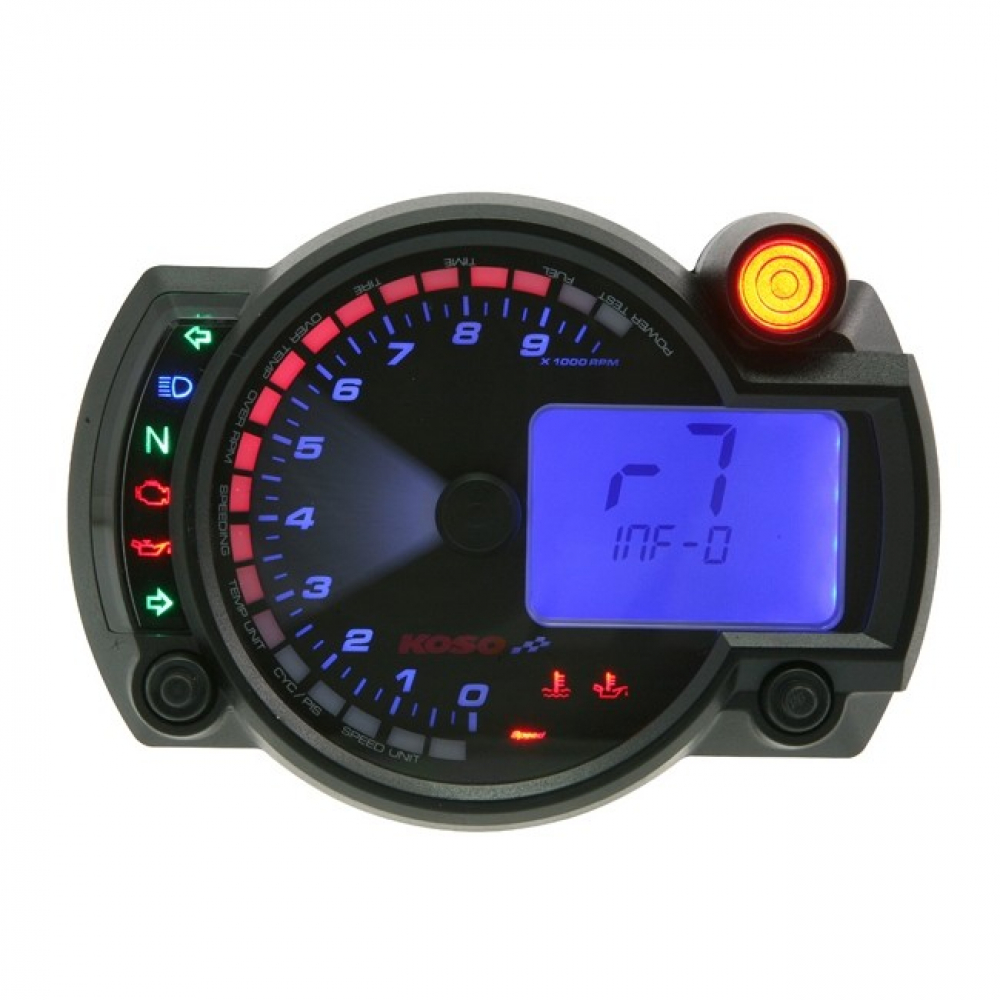 Tachometer KOSO Digital Cockpit RX2N+ GP Sytle Drehzahlmesser mit ABE max.  10000 RPM, schwarz / blaues Display universal für Motorrad Quad Roller