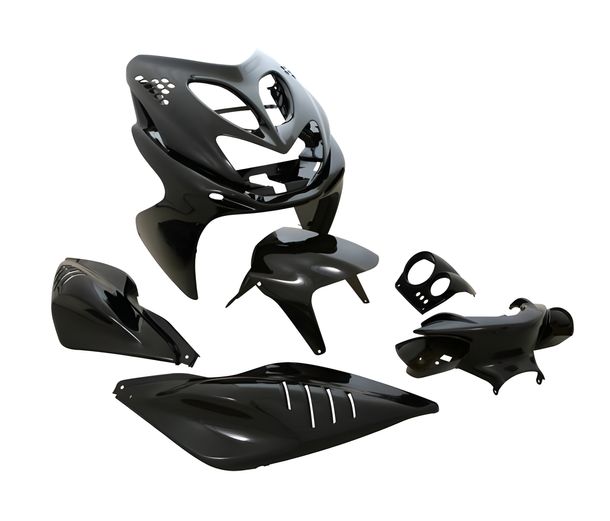 Fairing STR8 MINI, 7 parts, Aerox / Nitro, black metallic