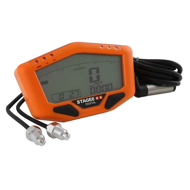 Tachometer Stage6 Orange Line, digitales Display, Speed / Odo / Trip / RPM / Temperatur, universal