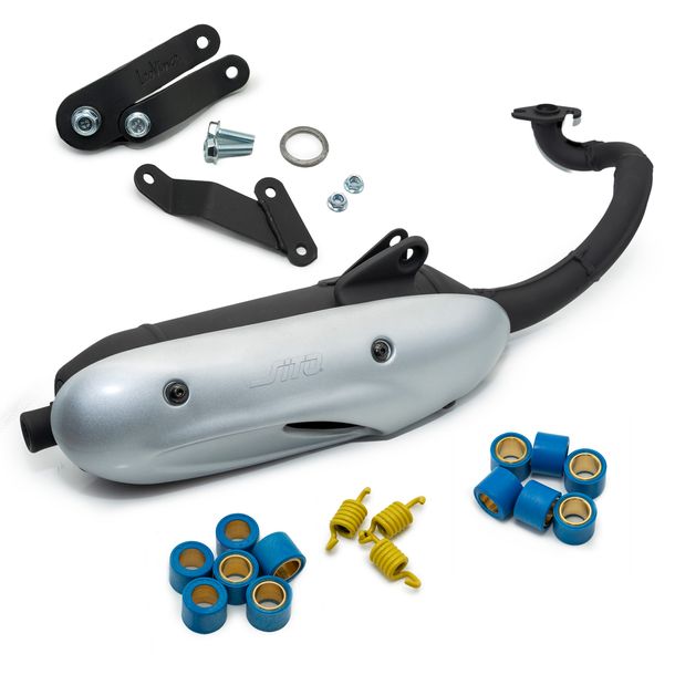 Uitlaatsysteem compleet LeoVince SITO met homologatie, staal voor Benelli 491 RR LC 50 2003 / 491 ST AC 2003 - 2004 / Malaguti F12 R Phantom Kat LC 2007 - 2010 / F15 Firefox 1996 - 1998 / MBK Nitro 1998 - 1999 / Yamaha Aerox 1997 - 1999