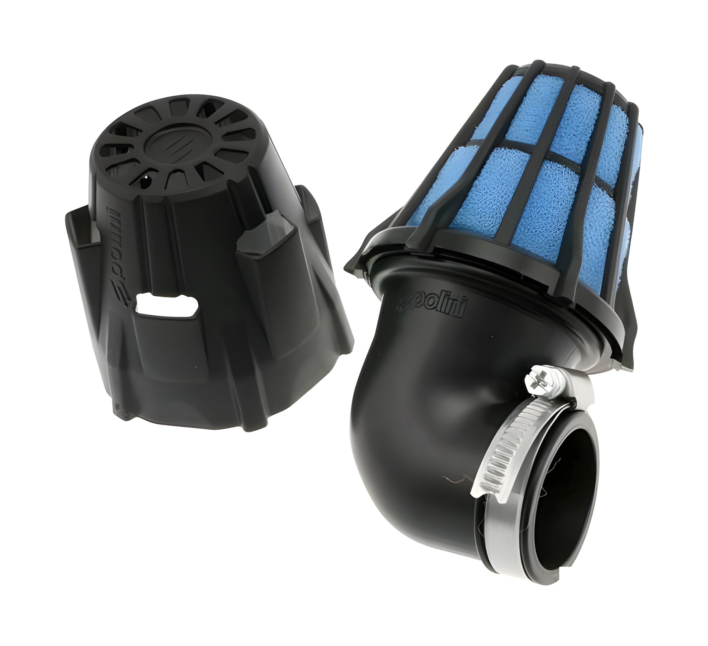 Racing air filter Polini, short, tall, with water splash, curved