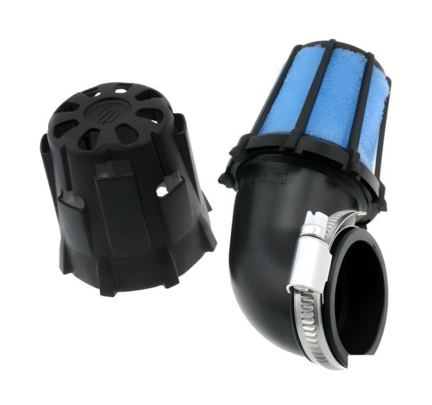 filtro racing Polini, corto, piccolo, curvo con splash acqua, 90 °, d = 37 millimetri