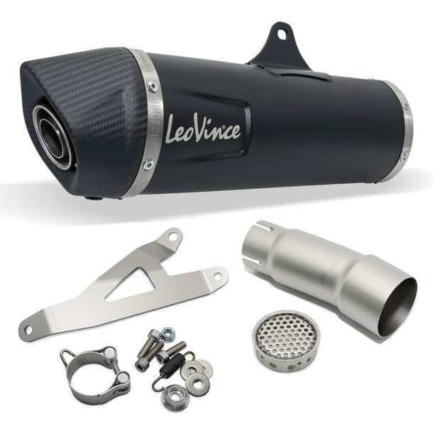 Silencieux arrière LeoVince NERO avec homologation, acier inoxydable noir, embout en carbone pour Piaggio MP3 400 / LT / RST année 2007 - 2012 E3 / MP3 500 / Business / LT / Sport année 2011 - 2016 E3