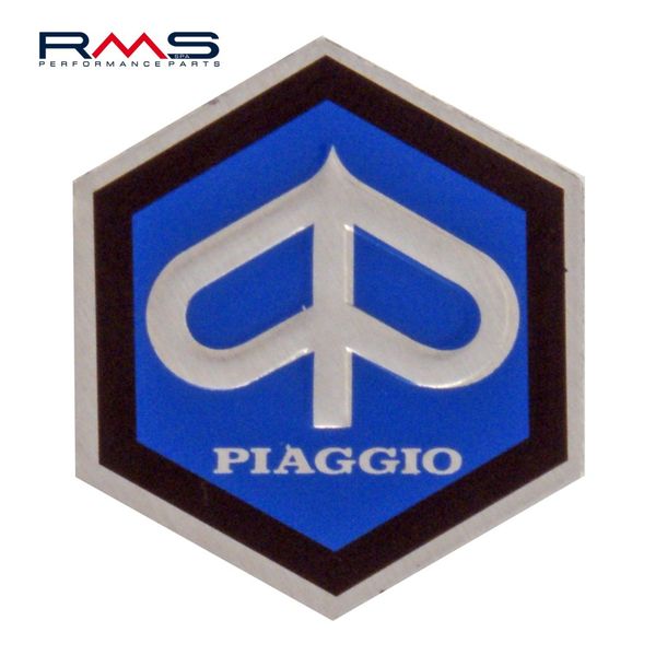 Emblème " Piaggio " 6-corner cascade etc. Aluminium, autocollant 25x30 mm pour Vespa 50 / ET3 etc.