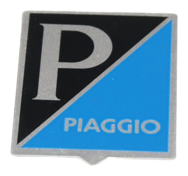 Emblem " Piaggio " Aluminium, selbstklebend 34x47 mm alt für Vespa Sprint / VBA VBB etc.