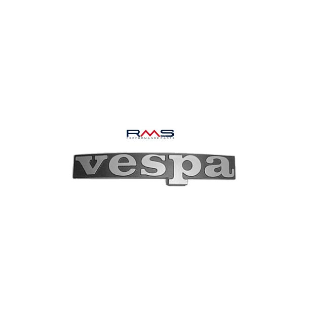 Emblema / logotipo "Vespa" un fondo negro para la protección de las piernas - 2 pasadores de separación de agujeros de 60 mm 120x18mm