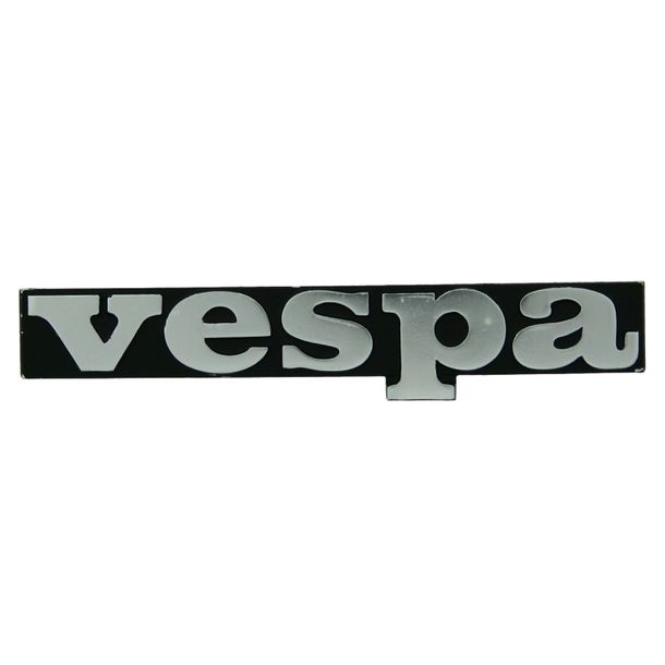 Emblem / Schriftzug " Vespa " schwarz hinterlegt für Beinschild Vespa PK 50 - 125