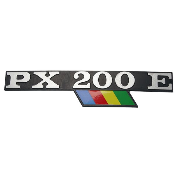 Emblem / lettering 'PX 200 E' for Vespa colorful side panel PX 200 - 2 pins 145x32mm hole spacing 105mm