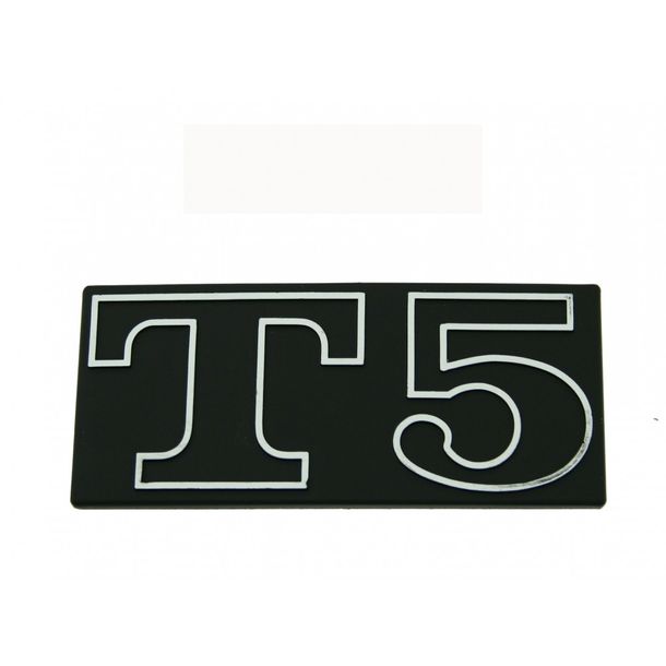 Emblème / logo "T5" sidepanel noir / alu pour Vespa T5 - 2 broches d'espacement trou 100x45mm 80mm