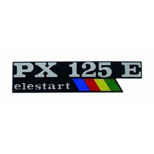 Emblém / Nápis "PX 125 E elestart" barevný - pro PX 125 E - 2 piny, rozteč děr 135x33mm, vzdálenost děr 105mm