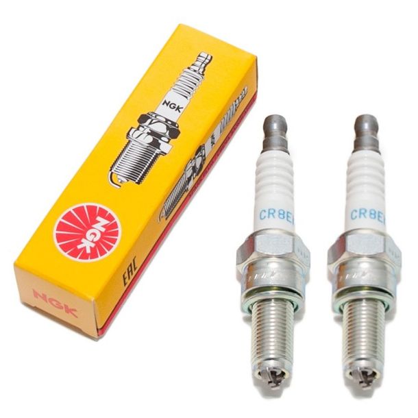 NGK bougieset 2x CR8EKB bougiebestendig, 19,0 mm lange draad Ø 10,0 mm elektrode met twee massa's, vaste SAE-aansluitmoer, 4374