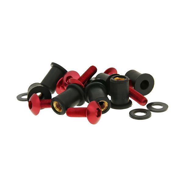 hexagon socket screw set incl. nuts M5x16 aluminum red - 8 pcs each - fairing styling