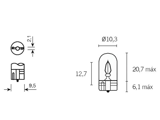 Base de verre de la lampe W5W 5W 12V W2.1x9.5d