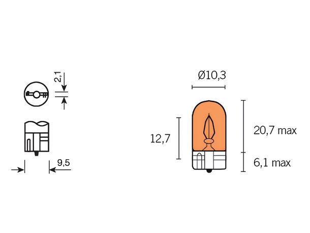 La base incandescentes en verre orange WY5W W2.1x9.5d 12V 5W