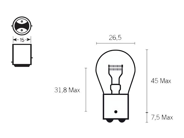 Ampoule à double filament P21 / 5W BAY15d 12V 21 / 5W