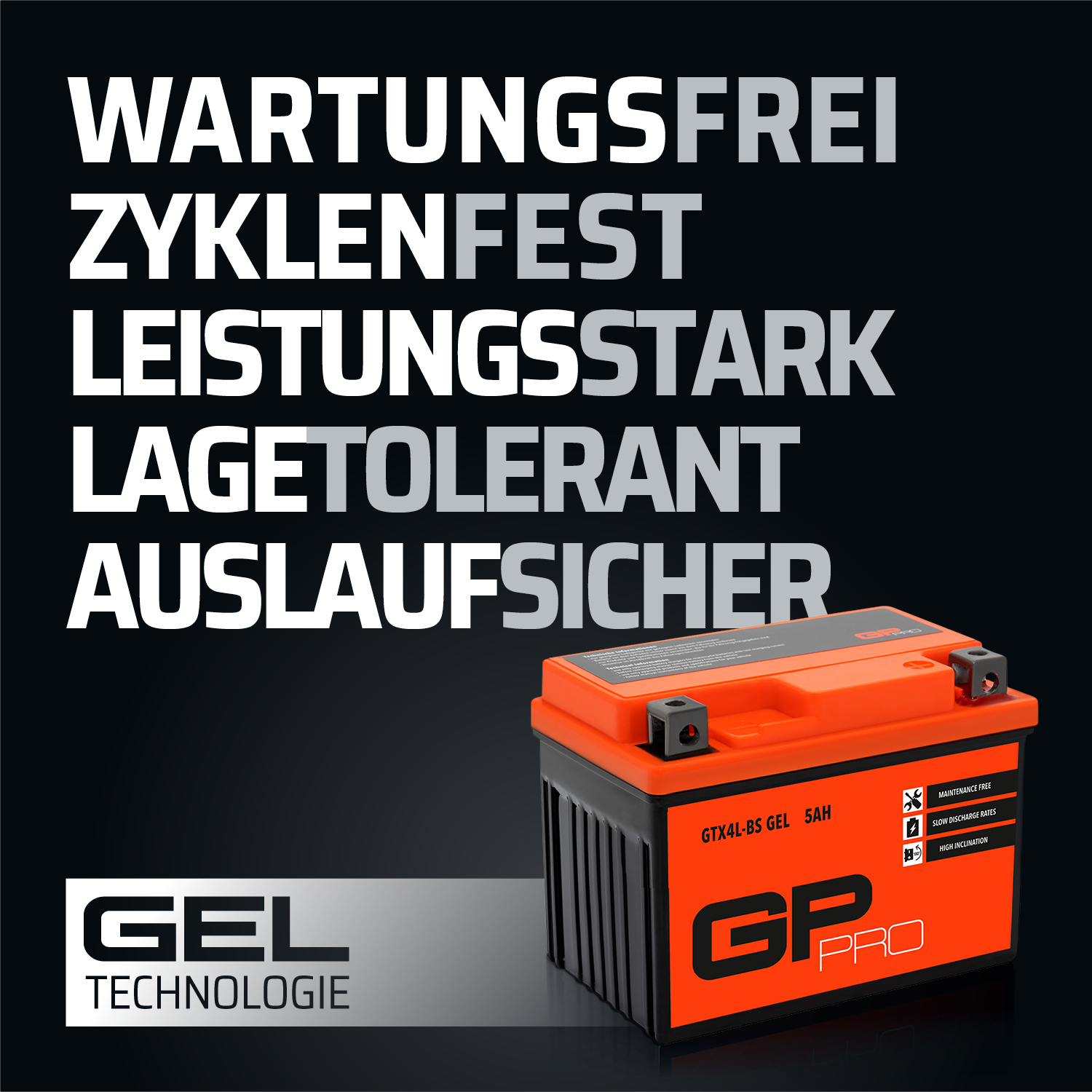 thumbnail image 2 of Citomerx 12V 5Ah Gel Battery – Maintenance Free – Fits YB4L-B, YTX4L-BS For Kymco Super 8 50 & More 2 of 6