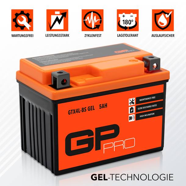 Rollerbatterie 12V 5Ah GEL GP-PRO GTX4L-BS ähnl. YTX4L 50411 50412 YB4L-B