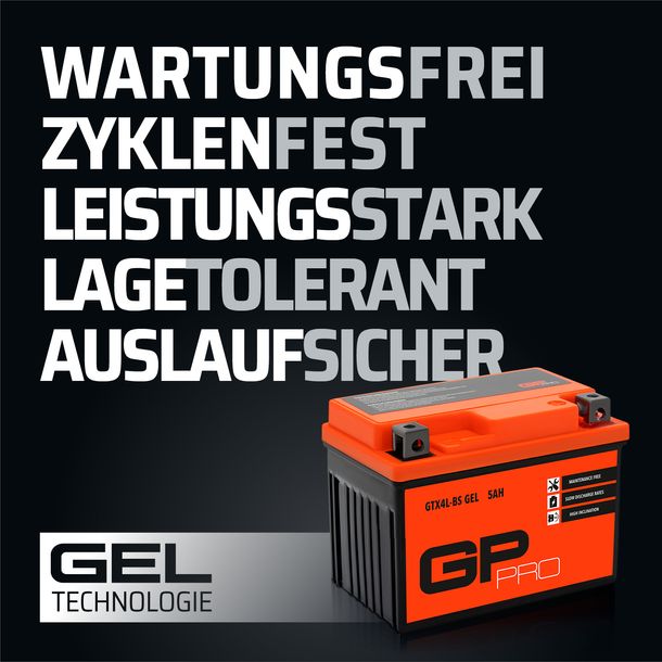 Batterie 12V 5Ah GEL GP-PRO GTX4L-BS Motorrad Roller Moped ähnl. YB4L-B YTX5L-BS – Bild 7