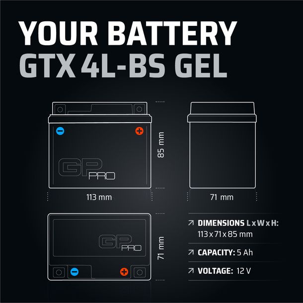 Battery 12V 5Ah GEL GP-PRO GTX4L-BS moto scooter similar YTX4L 50411 50412 – Bild 3