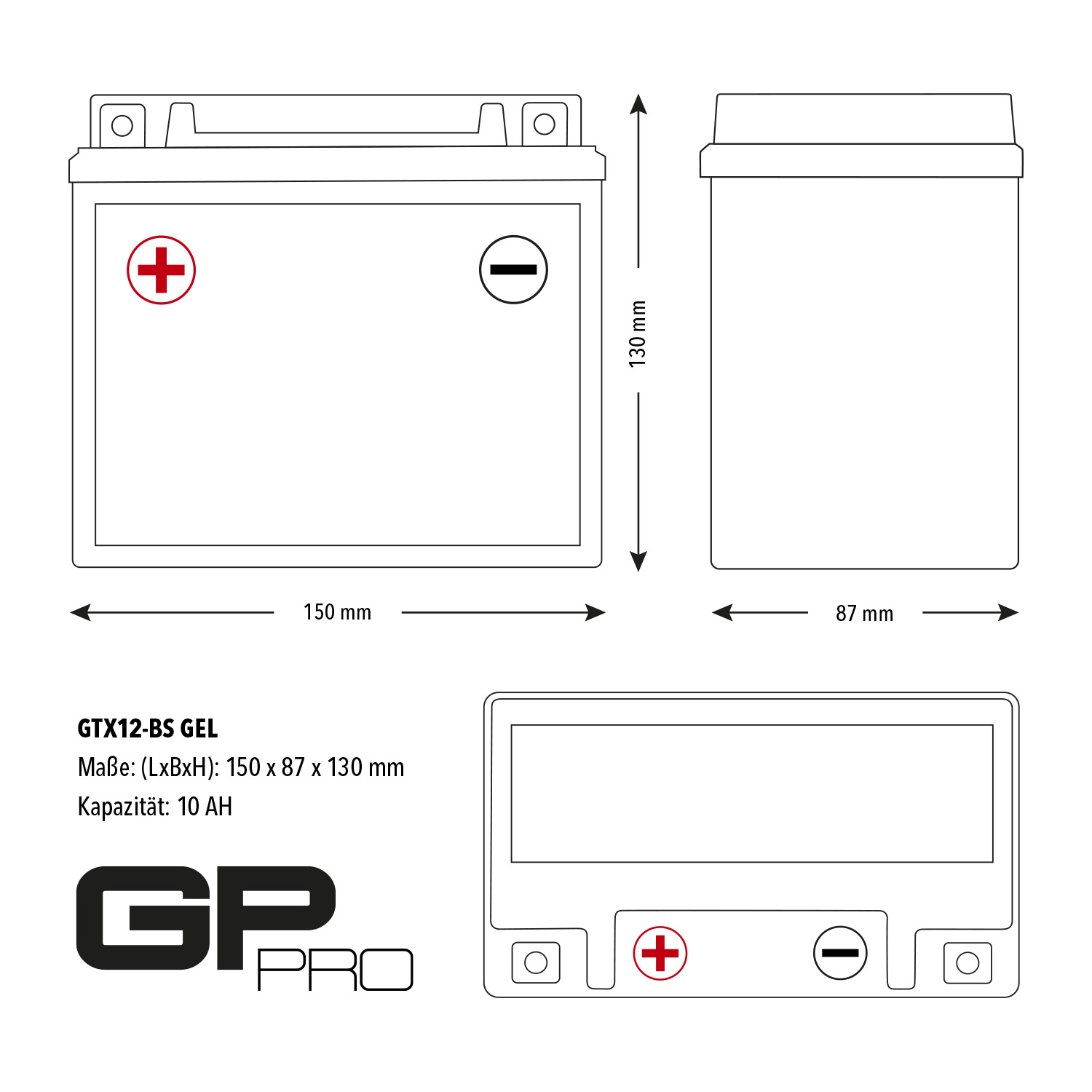 GP-PRO Gel-Batterie 12V 12Ah GTX12-BS Rollerbatterie