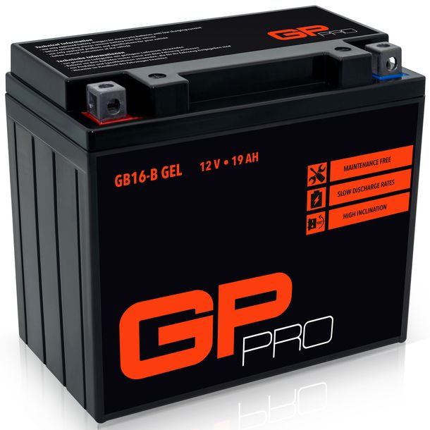 GP-PRO Gel-Batterie 12V 19Ah GB16-B Motorradbatterie, wartungsfrei versiegelt vorgeladen ähnlich YB16-B / CB16-B