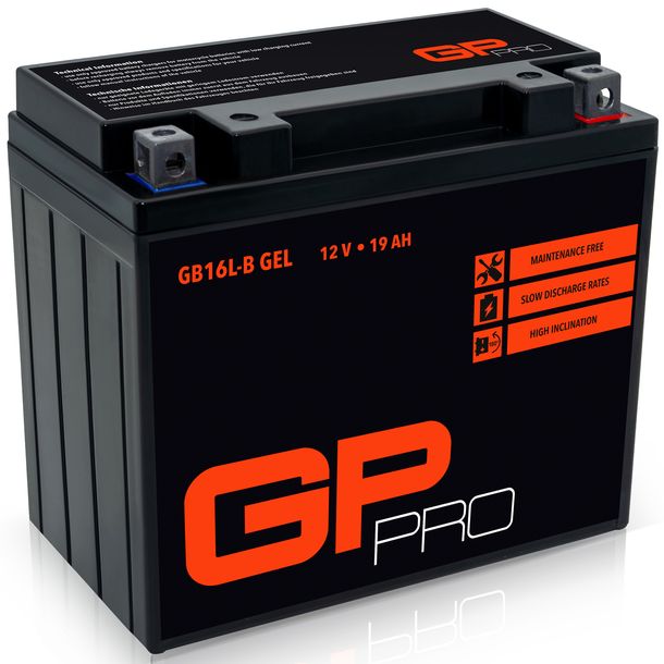 GP-PRO Gel-Batterie 12V 19Ah GB16L-B Motorradbatterie, wartungsfrei versiegelt vorgeladen ähnlich YB16L-B / CB16L-B / 51911