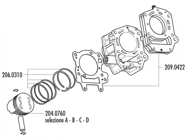 Piston Set Polini 180cc 67mm (B) for Aprilia Leonardo, Scarabeo 125/150, Rotax 4T