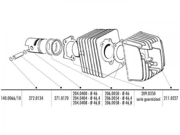 Pistone Kit Polini 46,8mm, perni 10 millimetri pistoni per Piaggio, Vespa Ciao