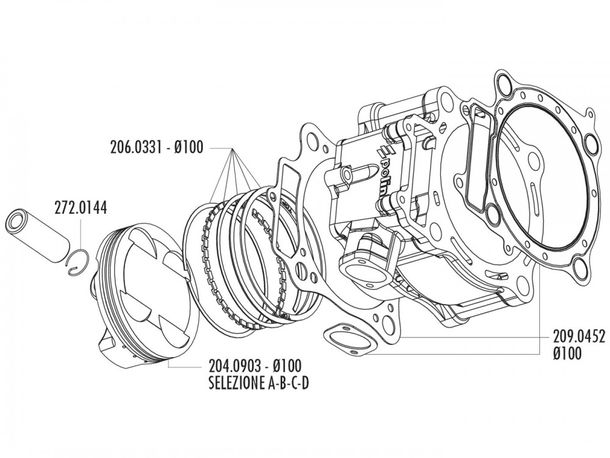 Zuigerset Polini 490cc 100mm (A) voor Honda CRF 450 02-05