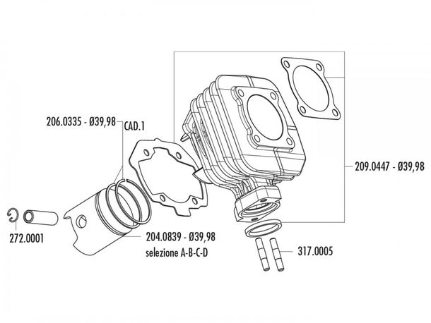Flask impostato Polini 50cc 39,98mm (C) per Peugeot orizzontale AC