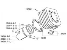 Polini 63cc 43mm zuigerset voor Piaggio, Vespa AL, ALX, NLX, Vespino