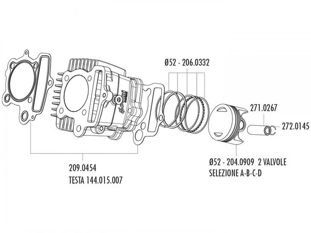 Piston Set Polini 87ccm 52mm (D) for Honda XR 50, Polini XP4T 50