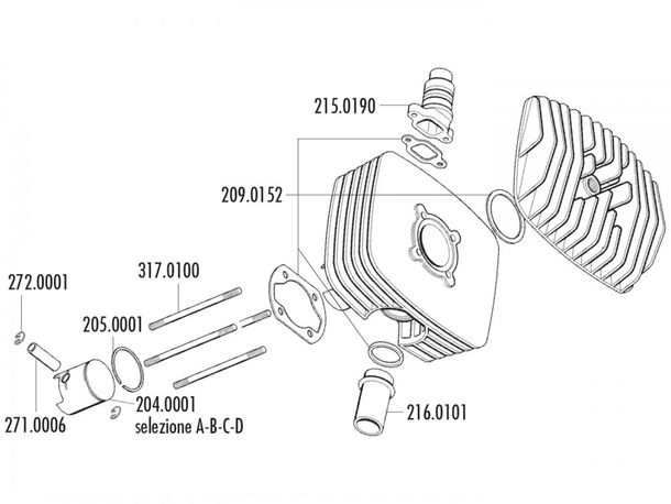 Kolben Satz Polini Serie 6000 80ccm 48mm (C) für Fantic Motor Regolarita 50, Minarelli P4-P6