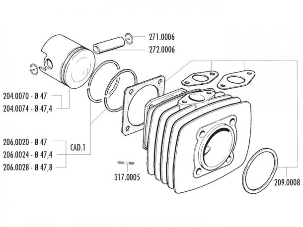 Kolben Satz Polini Sport 70ccm 47mm für Fantic Motor Issimo 50, Minarelli V1