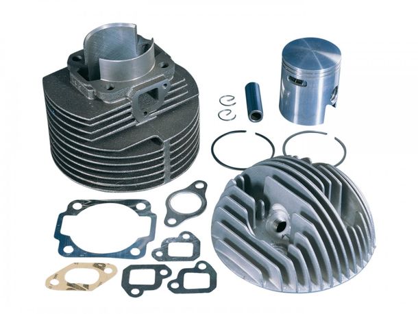 Cilindro Polini 130cc fundido gris de 57 mm de doble entrada para Vespa 125 ETS, PK, Primavera 2T, 2T Primavera ET3, XL
