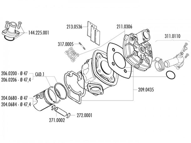 culata Polini 47mm 70cc para Piaggio LC