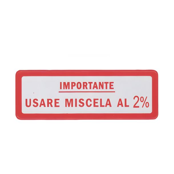 Autocollant de style original "Usare Miscela Al Important 2%" rouge, environ 60x20mm pour Vespa Ref OEM. 510054M000R