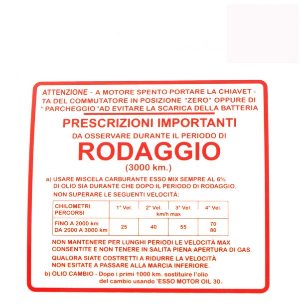 Autocollants rodaggio / course en rouge pour Vespa GS (4-vitesse)