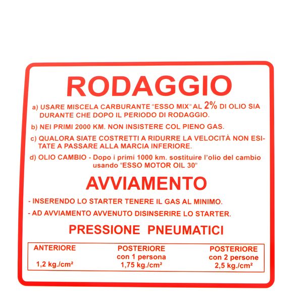 Autocollants rodaggio / Course à pied en rouge pour Vespa Rally 180 à 200