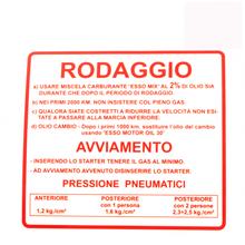 Rodaggio sticker/rode opritgids voor Vespa 50 90 125 Smallframe Primavera etc.