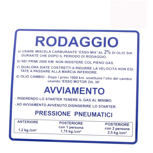 Adesivi rodaggio / Running in blu per Vespa Rally 180 a 200